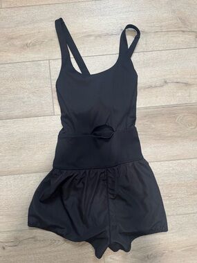 Black Women's Scoop Neck Bodysuit Romper with Cutout